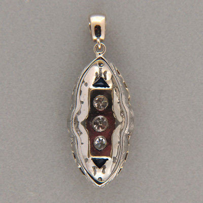 Vintage Art Deco 1940s Marquise Shape 14k Gold Pierced Diamond Sapphire Pendant – image 2