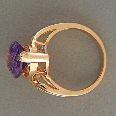 Vintage Estate 3.50ct Marquise Fantasy Cut Amethyst 14k Yellow Gold Ring – image 4