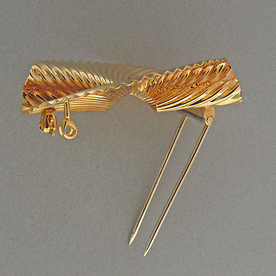 Vintage Designer Tiffany + Co 18k Folded Gold Swirl Double Stem Gold Clip Pin – image 4