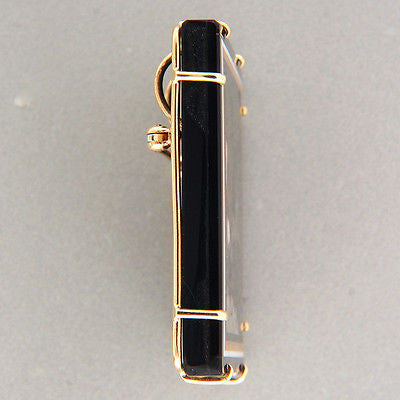 Vintage Hardstone Intarsia Agate Black Onyx Pristine 14k Gold Pin Pendant Loop – image 4