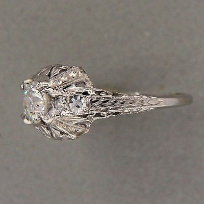 Vintage Engagement Ring Edwardian Art Deco Platinum .46ct Old European Diamond – image 2