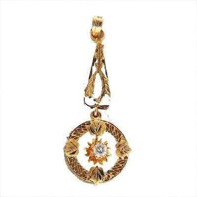 Vintage Estate Filigree 14k Yellow Gold .05ct 1920 Diamond Pendant – image 3