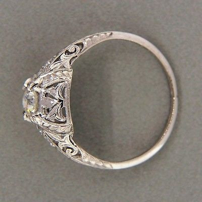 Vintage Engagement Ring Edwardian Art Deco Platinum .46ct Old European Diamond – image 5