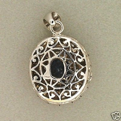 Vintage 1960s White Gold Medium Oval Sapphire 32 Full Cut Tiered Diamond Pendant – image 5