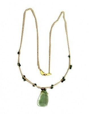 Estate Green Amethyst Turquoise Art Style 14k Yellow Gold Necklace – image 2
