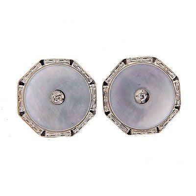 Vintage Art Deco 1920 Mother Of Pearl 14k Gold Diamond Earrings .01ct
