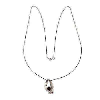 Vintage 14k White Gold Swirl Design Ruby & Diamond Pendant White Gold Box Chain