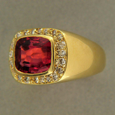 Vintage Cushion 3.80ct Pink Tourmaline .25ct Round Full Cut Diamond 18k Ring – image 4