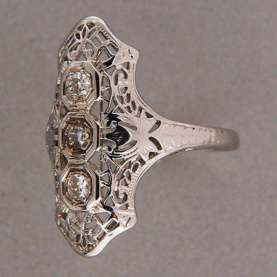 Vintage Art Deco 18k White Gold .06ct Diamond Old European Ring – image 9