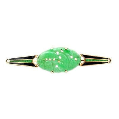 Art Deco Carved Natural Untreated Pierced Jadeite Jade Blue Green Enamel Pin – image 7