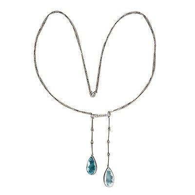Art Deco 18.00ct Pear Aqua Double Platinum Rose Cut Diamond Drop Pendant – image 3