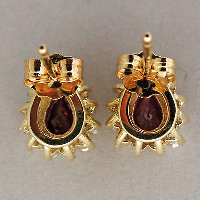 Vintage Gem Pear Blood Red Rubies 1.05ct 14k Gold .40ct Diamond Earrings – image 12