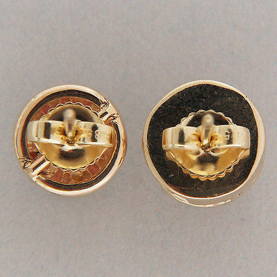 Vintage Cabochon Onyx Center Channel Set Garnet 14k Yellow Gold Pierced Earrings – image 6