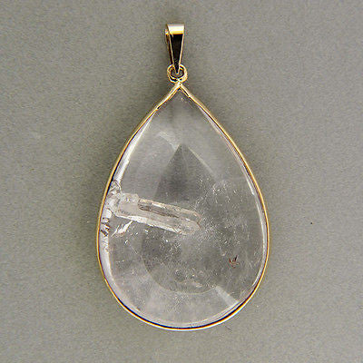 Vintage 50.00ct Rare Powerful Domed Pear Quartz Manifestor Crystal 14k Pendant – image 4