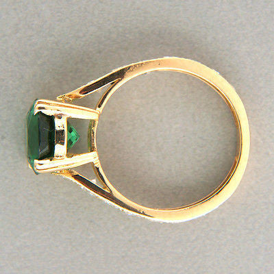 Vintage 3.74ct Natural Blush Green Tourmaline 18k Gold .60ct Full Diamond Ring – image 6