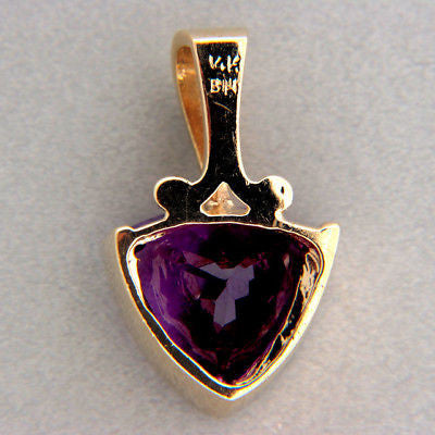 Vintage Top Gem 12 X 12mm Bezel Set Triangle Amethyst 14k Gold Pendant Chain – image 2