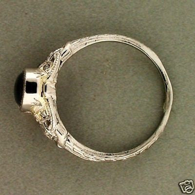Estate 1920’S 2.0ct Star Sapphire Engraved Filigree Bead Diamond Platinum Ring – image 8