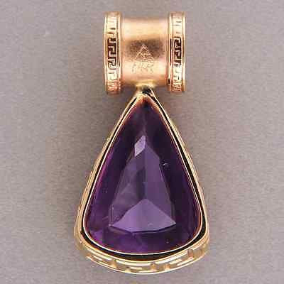 Vintage 15.50ct Amethyst .15ct Diamond 14k Yellow Gold Greek Key Pendant – image 13