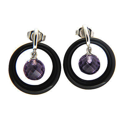 Vintage 5.57ct Hanging Amethyst Briolette Jet Onyx 14k Gold Dangle Earrings – image 3