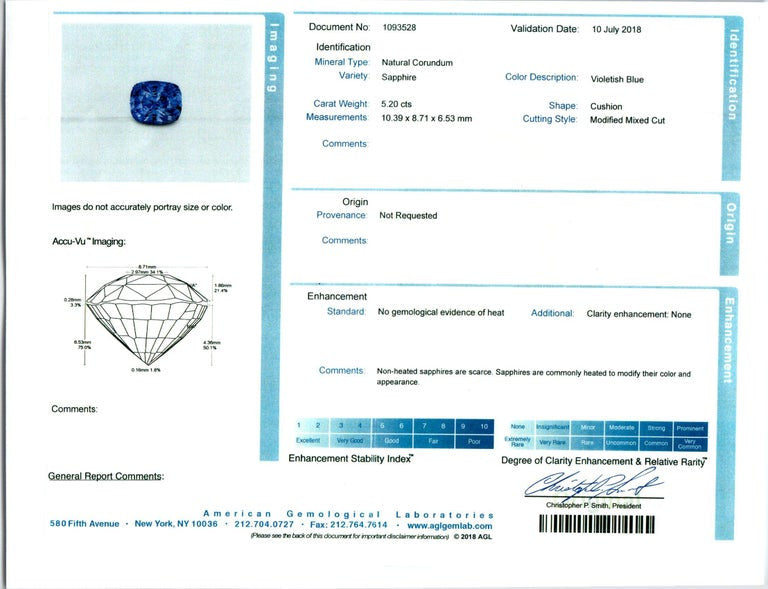5.20 Carat Natural Cushion Cut No Heat Loose Violet Blue Sapphire Gemstone – image 5