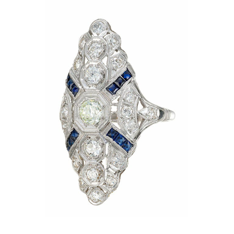 .68 Carat Diamond Blue Sapphire Platinum Filigree Cocktail Ring – image 2