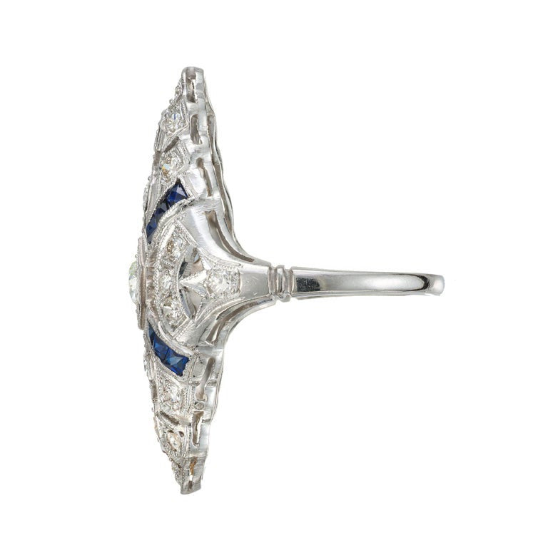 .68 Carat Diamond Blue Sapphire Platinum Filigree Cocktail Ring – image 3