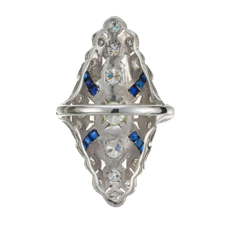 .68 Carat Diamond Blue Sapphire Platinum Filigree Cocktail Ring – image 4