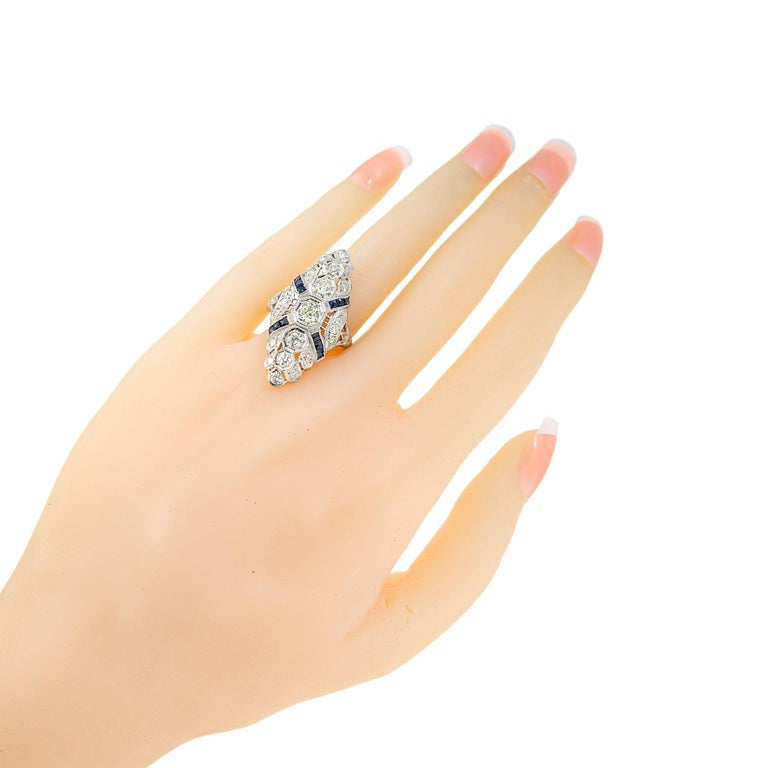 .68 Carat Diamond Blue Sapphire Platinum Filigree Cocktail Ring – image 6