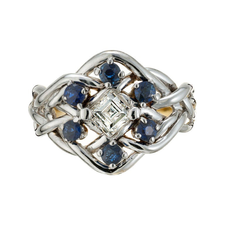 .60 Carat Diamond Sapphire White Gold Knot Ring – image 2