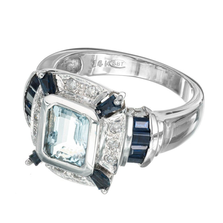 1.00 Carat Aqua Sapphire Diamond White Gold Ring – image 5