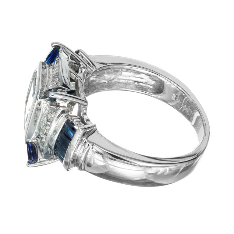 1.00 Carat Aqua Sapphire Diamond White Gold Ring – image 4