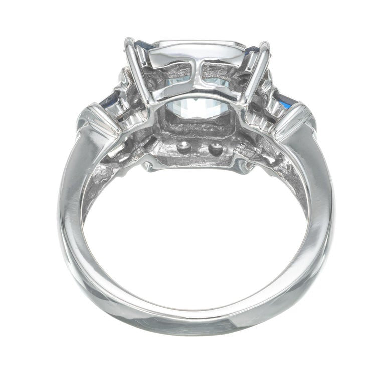 1.00 Carat Aqua Sapphire Diamond White Gold Ring – image 3