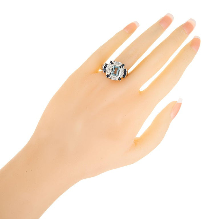 1.00 Carat Aqua Sapphire Diamond White Gold Ring – image 6