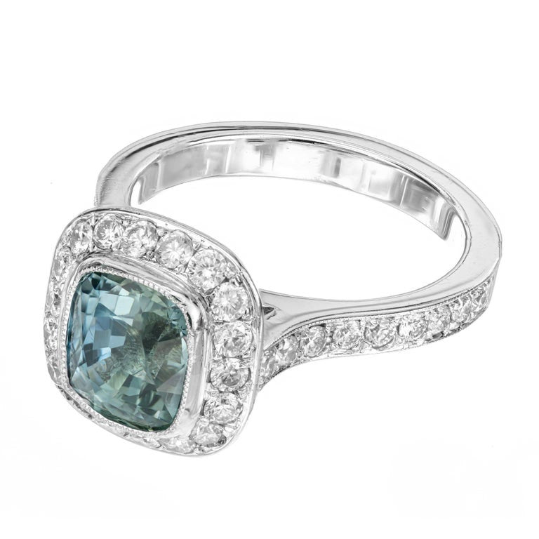 Peter Suchy GIA 3.20 Carat Sapphire Diamond Platinum Halo Engagement Ring – image 2