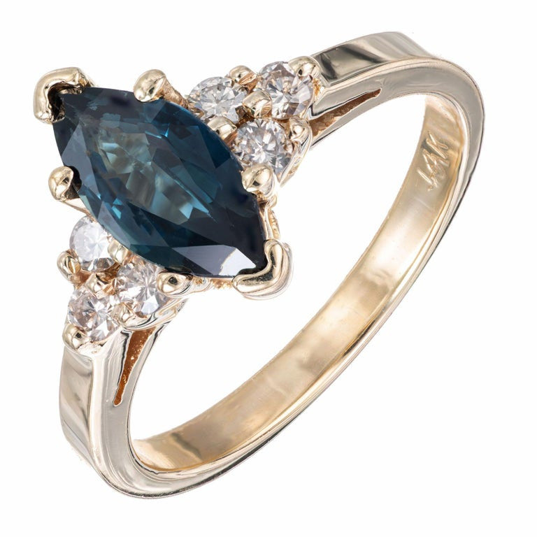 1.00 Carat Blue Sapphire Diamond Yellow Gold Engagement Ring – image 2