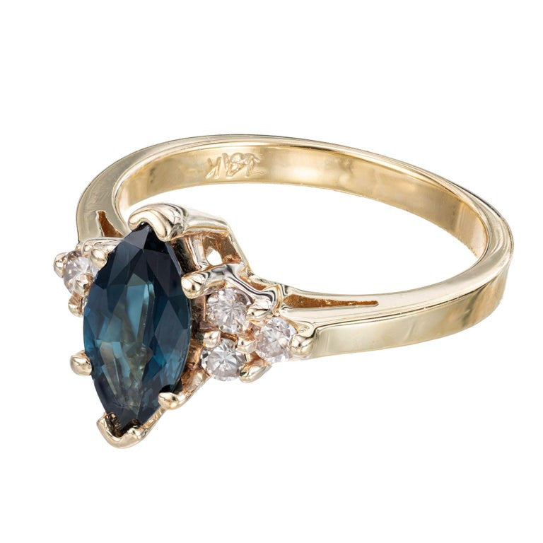 1.00 Carat Blue Sapphire Diamond Yellow Gold Engagement Ring – image 3