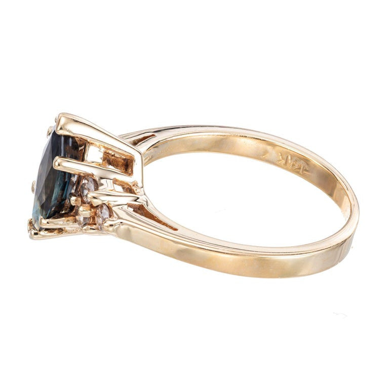 1.00 Carat Blue Sapphire Diamond Yellow Gold Engagement Ring – image 4
