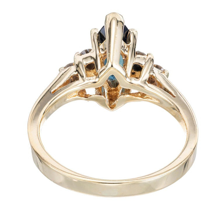 1.00 Carat Blue Sapphire Diamond Yellow Gold Engagement Ring – image 5