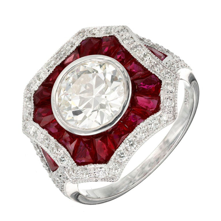 Peter Suchy Diamond Ruby Halo Platinum Engagement Ring – image 2