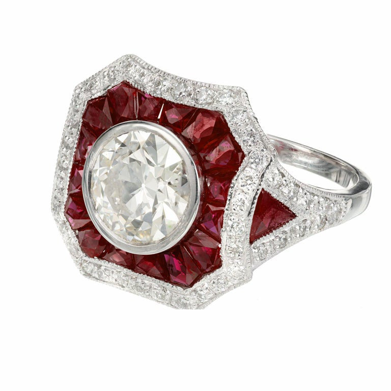 Peter Suchy Diamond Ruby Halo Platinum Engagement Ring – image 3