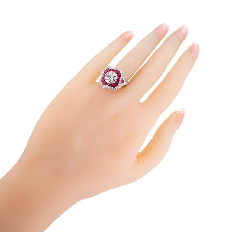 Peter Suchy Diamond Ruby Halo Platinum Engagement Ring – image 8