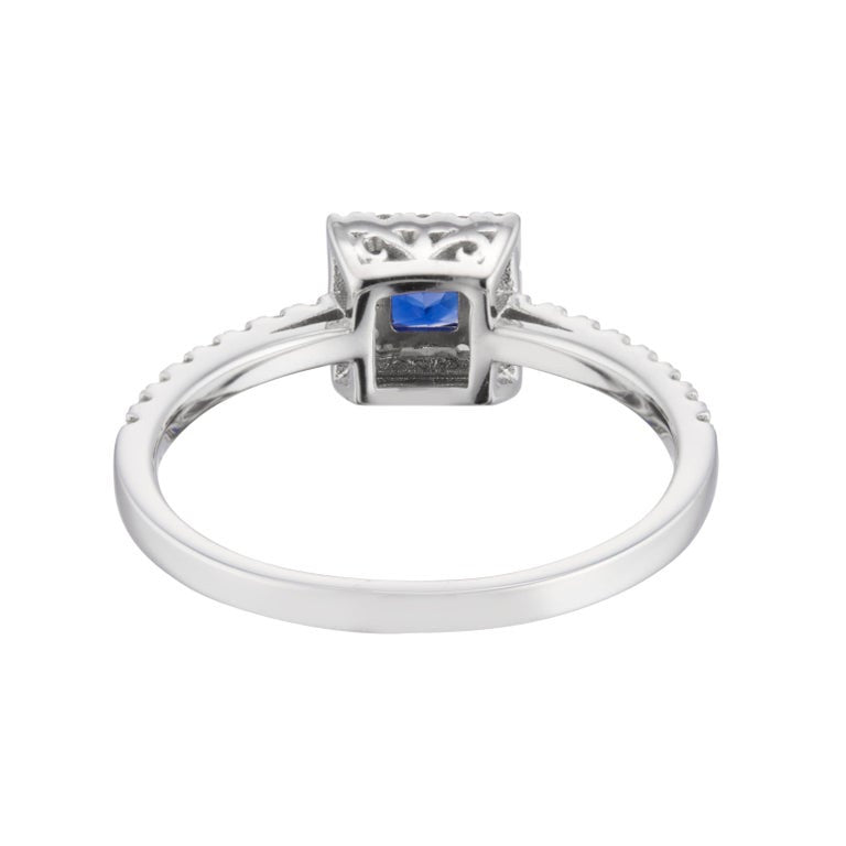 .46 Blue Square Sapphire Diamond Halo White Gold Engagement Ring – image 4
