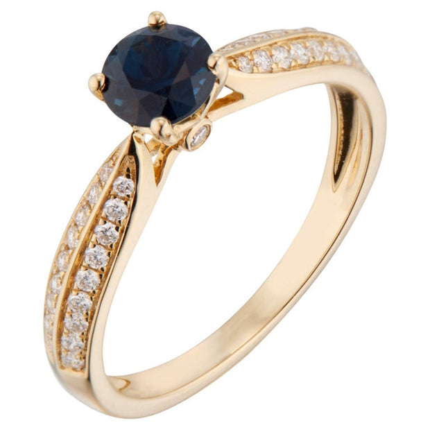 .76 Carat Blue Sapphire Diamond Yellow Gold Solitaire Engagement Ring