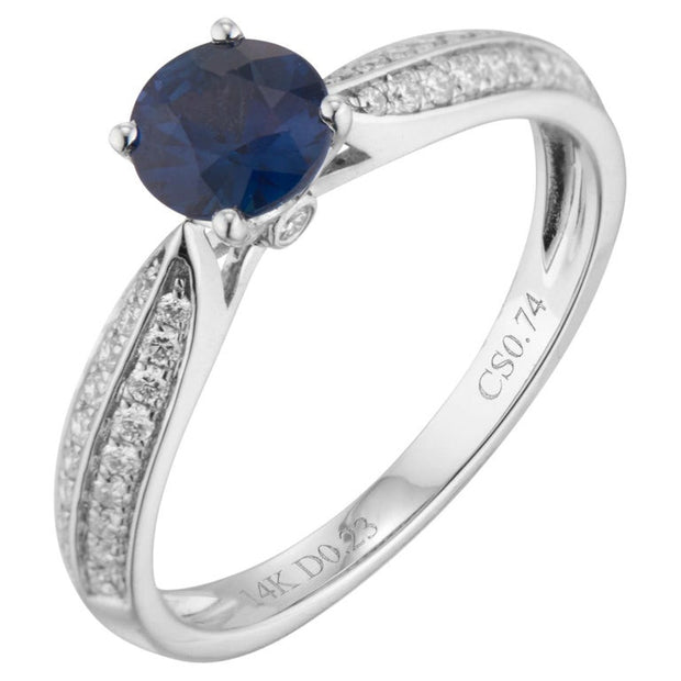 .74 Carat Blue Sapphire Diamond White Gold Engagement Ring
