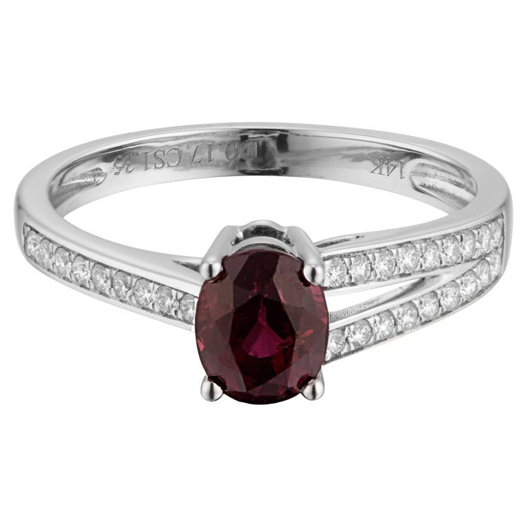 1.35 Red Ruby Diamond White Gold Engagement Ring