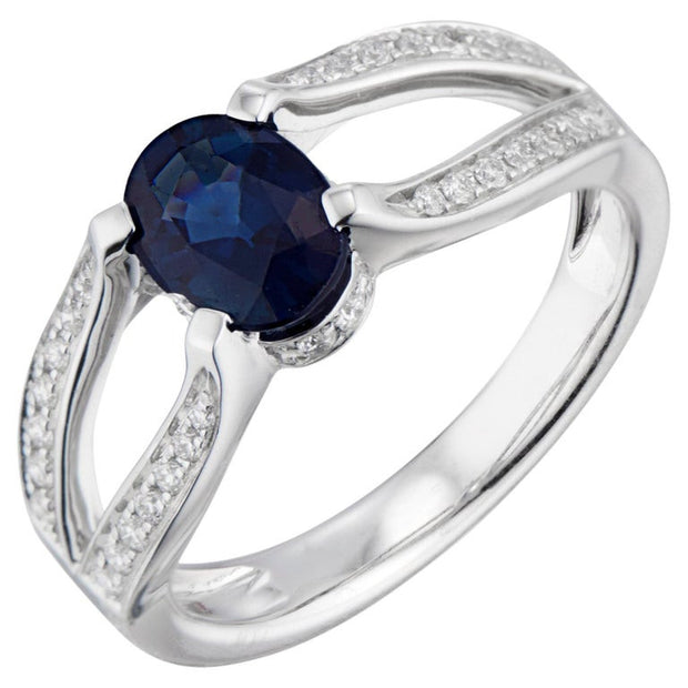 1.19 Carat Blue Sapphire Diamond White Gold Ring