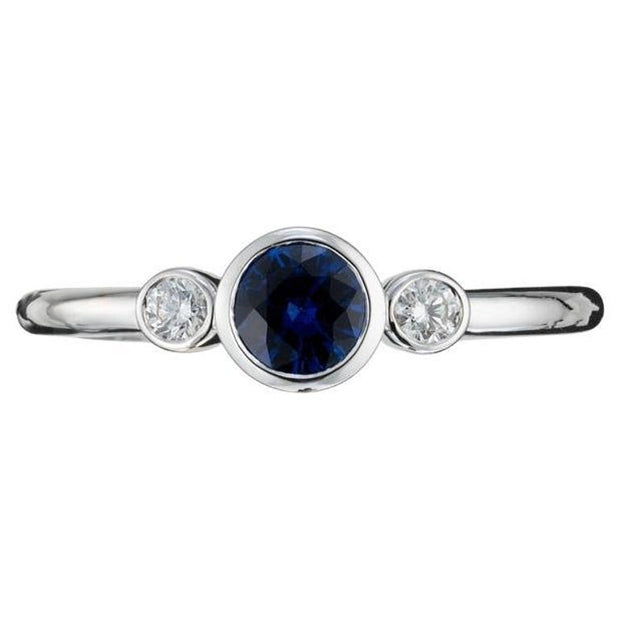 Peter Suchy .50ct Sapphire Diamond Gold Bezel Set Three-Stone Engagement Ring