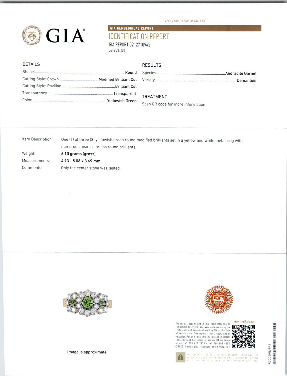 GIA Certified .70 Carat Garnet Diamond Gold Platinum Three-Stone Ring – image 4