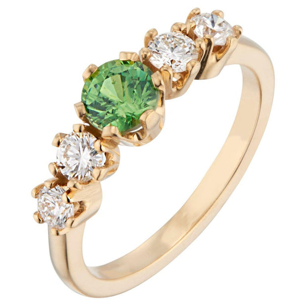 GIA Certified Demantoid Garnet Diamond Yellow Gold Engagement Ring