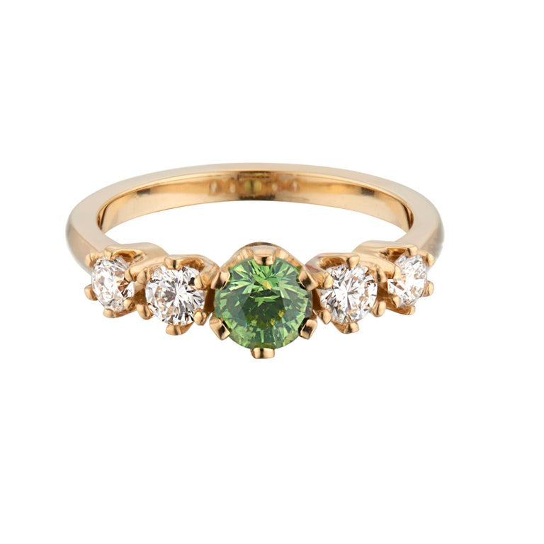GIA Certified Demantoid Garnet Diamond Yellow Gold Engagement Ring – image 2
